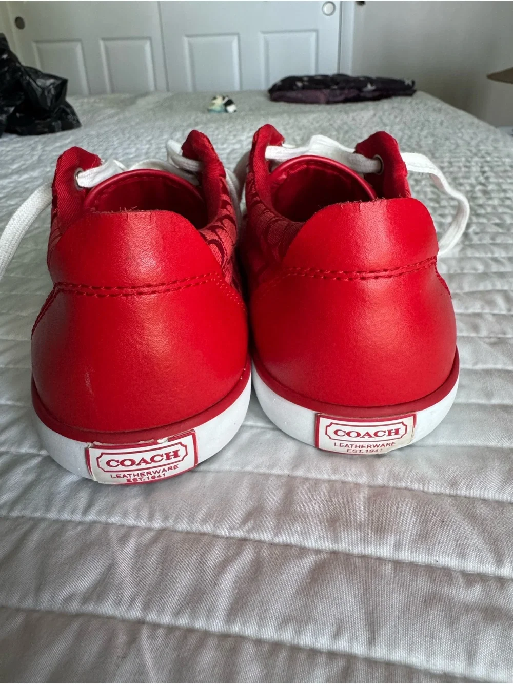 coach barrett signature canvas red sneakers size 7.5b
